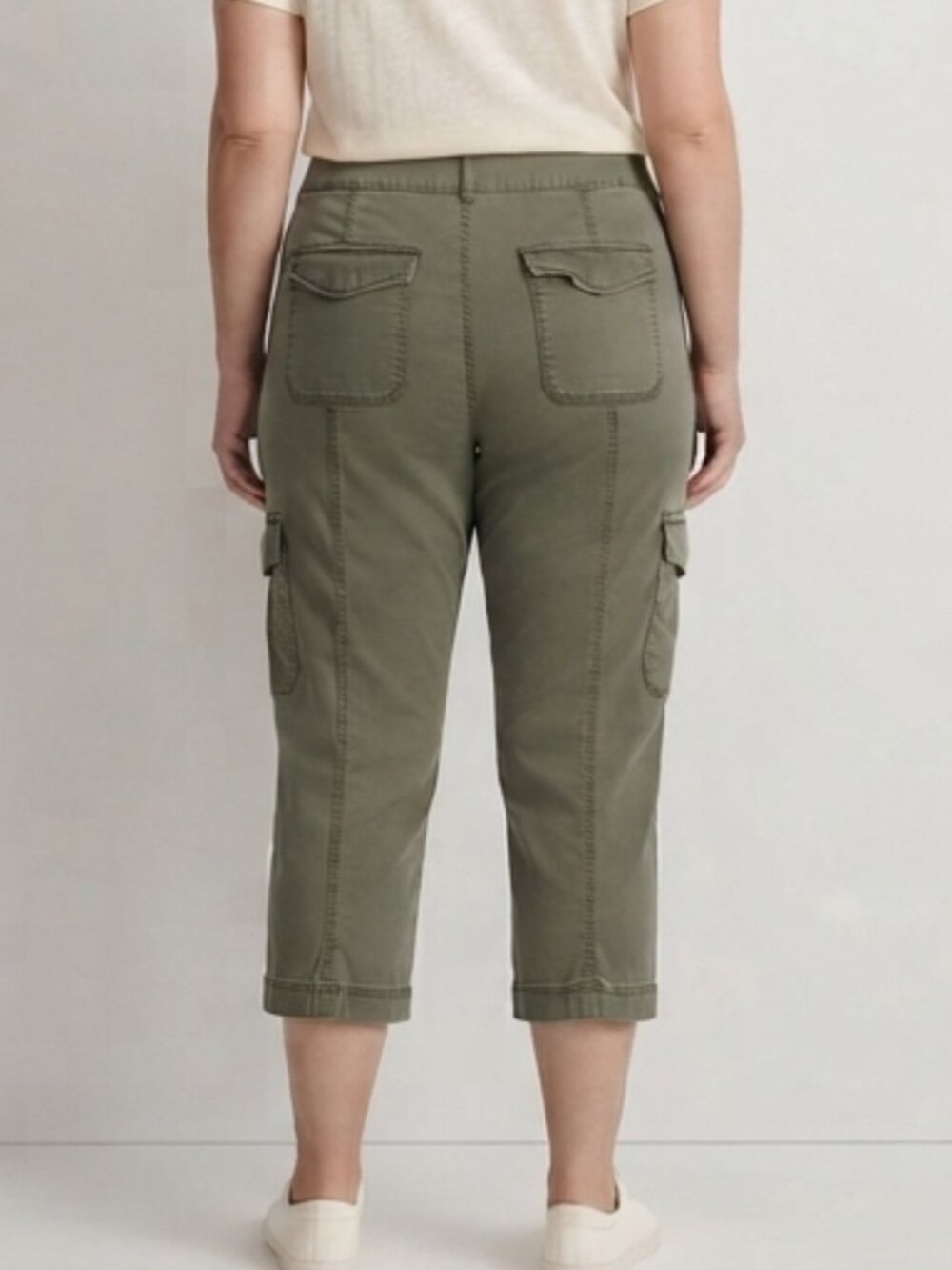 Time and Tru Green Cargo Capri Pants Olive Utility Cropped Pants Women's Size 16